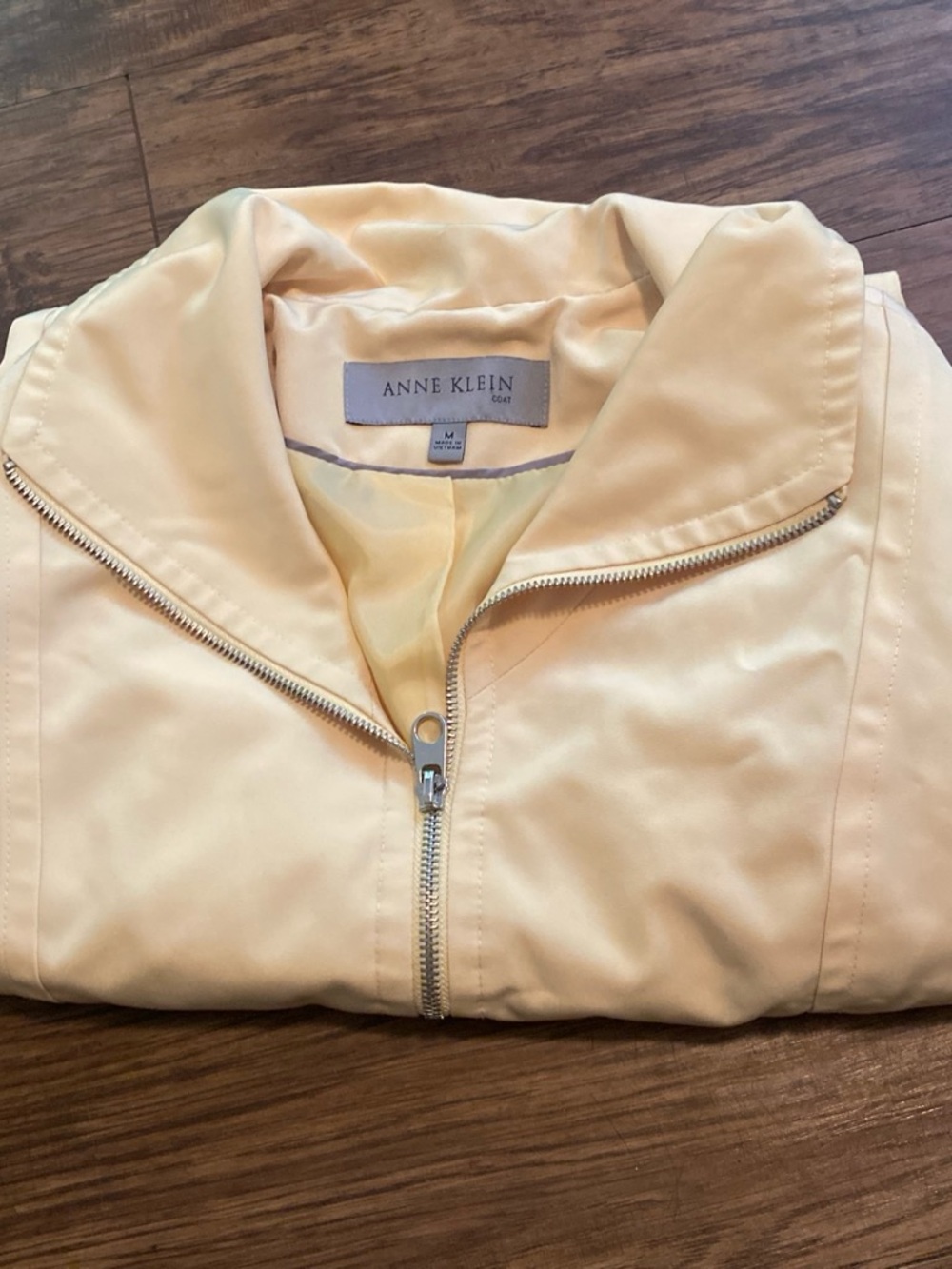 Anne Klein Pale Yellow Zip-Front Leather Jacket